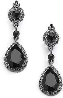 Mariell Black Crystal Teardrop Dangle Clip-On Earrings, Jewlery for Brides, Bridesmaids, Prom and Wedding