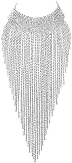 Lobster-claw Clasp Beaded Bib Necklace, Box Chain Alloy, Crystal Gem, for Women, Tassel/Chunky Design - Flyonce Rhinestone Statement Jewelry