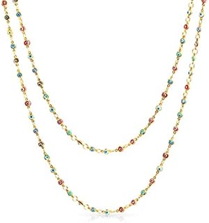 Delicate Multi Color Endless Long Wrap Layer Evil Eye Chain Necklace For Women Teen 14K Gold Plated .925 Sterling Silver