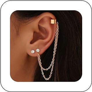 Boho Crystal Tassel Chain Cuff Earrings Gold Cartilage Chain Earring Vintage Chain Crawler Climber Earrings Sparkly Cz Crystal Cartilage Wrap Earring Jewelry for Women and Girls