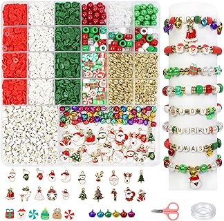 3300+Pcs Christmas Clay Beads Bracelet Making Kit, 6mm Heishi Beads with Christmas Charms, Friendship Bracelet Kit with Gold Beads Christmas