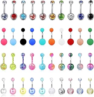 Belly Button Rings Belly Rings Navel Rings for Women Men 14G Stainless Steel Assorted Colors Belly Navel Piercing Jewelry