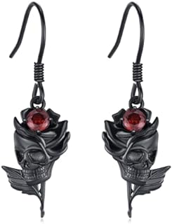 Skull Earrings for Women 925 Sterling Silver Skull Rose Dangle Earrings Black Skeleton Gothic Jewelry Gifts for Girls Mom Friends Birthday Mother's Day