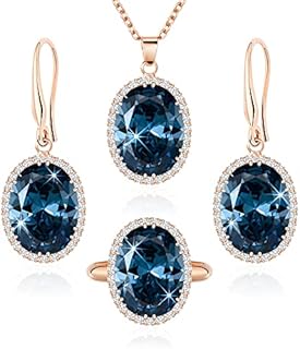 Linawe Crystal Jewelry Set for Women, Cubic Zirconia Ring, Diamond Necklace, Rhinestone Dangle Earrings, Wedding Jewelry for Brides Bridesmaid, 14K Gold/Silver/Rose Gold