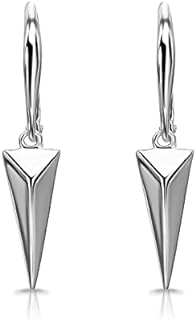 Sterling Silver Geometric Minimalist Triangle Leverback Dangle Drop Earrings for Women Mens