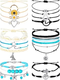Hicarer 21 Pieces Surfer Wave Bracelet Ocean Wave Adjustable Waterproof Handmade Friendship Bracelet Anklets Jewelry for Women Teen