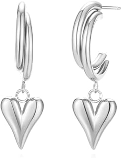Stainless Steel Heart Hoop Earrings with Dainty Drop Design for Women and Girls - Hypoallergenic and Long-lasting