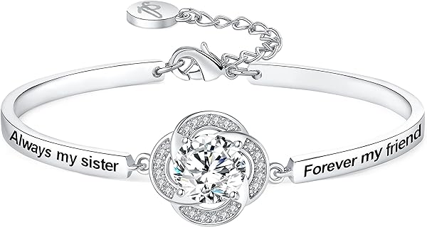 Birthday ‘Badass Sister’ Gift, ‘Always My Sister Forever My Friend’ Bangle Bracelet, ‘Not Sisters by Blood But Sisters by Heart’ Women Girls Jewelry, Xmas Mothers Day Present from Brother BFF