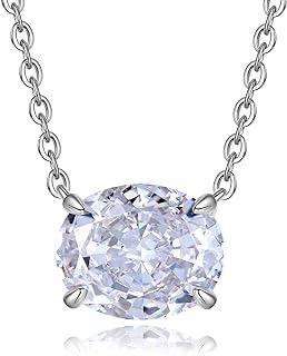 Oval Simulated Diamond Pendant Necklace with Sterling Silver Cable Chain for Women, Elegant Design in Cushion/Radiant Cut, 925 Sterling Silver with 18K White Gold Plating, Ideal Jewelry Gift for Her