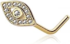 316L Stainless Steel Nose Stud with Cubic Zirconia Paved Evil Eye Design for Piercing Enthusiasts, L-Bend Fitting