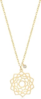 GELIN 14K Solid Gold Flower Necklace with Diamond | 14k Gold Pendant Necklace for Women, 18"