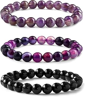 Bracelet en améthyste Adramata pour lithothérapie, perles naturelles de 8mm, fait main avec cordon élastique. Cadeau idéal pour femmes et hommes