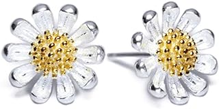 Daisy Stud Earrings with Push-Back Fastening, 925 Sterling Silver with 18K Gold Plating, for Women and Teen Girls, Daisy Flower Design