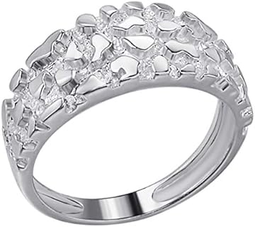 Men's 925 Sterling Silver Nugget Ring Embellished with Cubic Zirconia in Sizes 6-13 - Versatile Wedding Band with Unique Nugget Design
