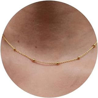 Dainty Beaded Gold Chain Choker Necklace for Women 14K Gold Plated Singapore Bead Chain Station Necklace Gold Minimalist Short Chain Necklaces Jewelry Gift