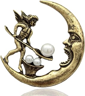 Q&Q Fashion Antique Tribal Angel Fairy Feeding Moon Cresent Simulated - Pearl Baroque Lapel Brooch Pin