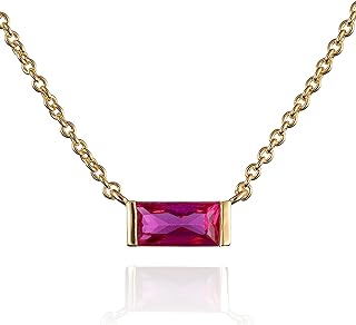 namana Dainty Gold Necklace for Women with a Single Coloured Stone, Gold Pendant Necklaces for Women with Baguette Cut Stones, Simple Gold Necklace for Women and Teen Girls