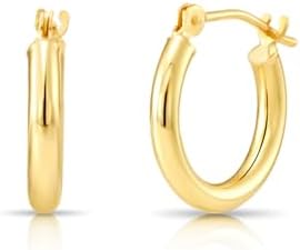 10K Yellow Gold Classic Shiny Polished Hoop Earrings, Plain Round Gold Hoops, Gold Earrings for Women and Men, 10K Real Gold
