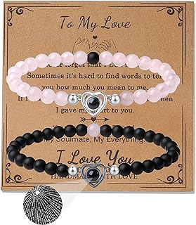XIANNVXI Crystal & Stone Bead Chain Couples Bracelets with Spring Ring Clasp - His & Hers Matching Design, 'I Love You' In 100 Languages - Perfect Romantic Gift