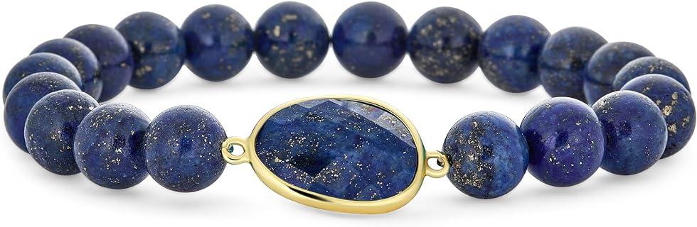 Boho Handmade Faceted Large Center Natural Semi Precious Stone With Round 8MM Ball Bead Gemstone Stacking Stretch Bracelet Western Jewelry For Women Teen