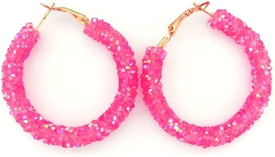 Glitter Hoop Earrings Bohemian Sparkle Resin Rhinestone Wrapped Hoop Dangle Earrings for Women Girls