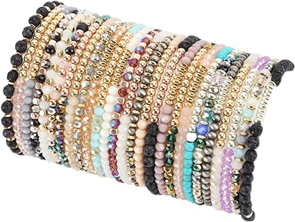 Colorful Boho Beaded Bracelet Set on Bead Chain for Women | Multi-Layer, Stretchable & Stackable Crystal Design | Vibrant, Statement-making Jewelry Gift