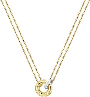 Dainty Necklace for Women Trendy, 14K Gold Plated Friendship Pendent Necklace, Simple Interlocking Two Circle Choker Nceklace Jewelry Gift