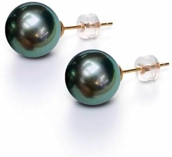 18K Gold-Plated 925 Sterling Silver Tahitian Pearl Drop Earrings for Women and Girls - AAAA+ Grade Hypoallergenic Black Pearl Stud Design, Perfect for Any Occasion