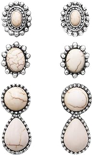 Rosemarie & Jubalee Women's Set of 3 Pairs Western Cowgirl Fun Concho Style Natural Howlite Post Back Earrings