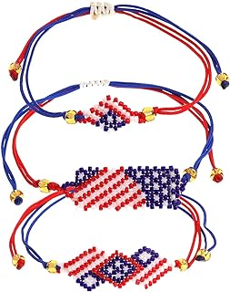 Sonateomber 4th of July Seed Bead Bracelets for Women Teen Girls – Red White Blue American USA Flag Patriotic String Beaded Charm bracelets Independence Day Accessories Jewelry Gift