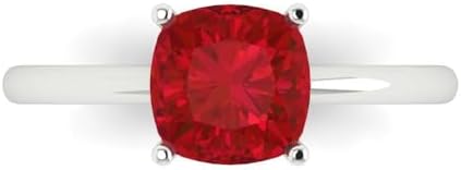 Clara Pucci 2.0 ct Cushion Cut Solitaire Simulated Red Ruby Engagement Wedding Bridal Promise Anniversary Ring 14k White Gold for Women