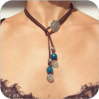 Long tiantian Boho Necklaces for Women Layered Choker Necklace for Women Trendy Brown Suede Choker Necklace Leather Necklace Western Turquoise Necklace for Teen Girls Boho Necklaces Jewelry Gifts