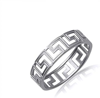 Solid 14k Rose Gold Greek Key Wedding Ring for Her, Size 4 - Elegant Eternity Band Design without Gemstone