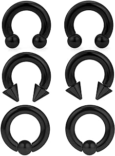 Ocptiy 2G 4G 6G 8G 10G 12G 14G 16G Septum Rings Silver Black Surgical Steel Heavy Gauges Earrings stretching kit Eyebrow Lip Septm Nose Ring Helix Tragus Daith Rook Earrings Hoop 10mm 12mm 16mm