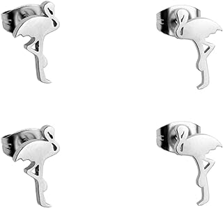 Flamingo Stud Earrings 2 Pairs Stainless Steel Adorable Tropical Flamingo Earrings for Girlfriend Girls Women