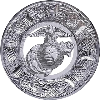 Pewter Pin Clasp Kilt Brooch - Military-Style USMC Leatherneck Tartan Brooch for Men and Women, 3-inch Plaid Pin with Antique/Chrome Finish