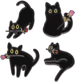 Pin-Clasp Black Cat Brooch Set, Ideal Gift for Women and Girls, Alloy Steel, No Gemstone, Animal Lover Inspired Design