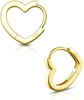 Hinged Hoop 14K Solid Gold Heart Earrings, Cubic Zirconia Studded for Men and Women, Comfortable Helix Piercing Jewelry Design