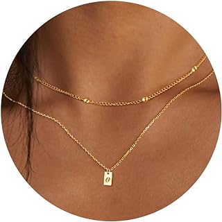 14K Gold Plated Layered Necklace with Box Chain for Women and Girls - Initial Pendant Design, Ideal Birthday/Mother's Day Gift