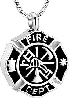 Unisex Firefighter Memorial Pendant Necklace with Lobster Claw Clasp and Cord Chain - Stainless Steel Cremation Jewelry for Ashes