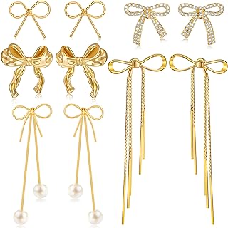 5 Pairs Gold Bow Earrings for Women Cute Ribbon Earrings Bow Stud Earrings Jewelry Christmas Gifts for Women Girls