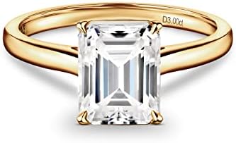 ISAAC WOLF Lab Created 10k Solid Emerald Cut 3 Carat Genuine Moissanite Diamond Solitaire Proposal Wedding Ring in White, Yellow OR Rose GOLD