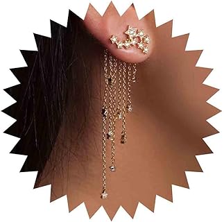 Yheakne Boucles d'Oreilles Pendantes Bohèmes avec Chaîne d'Étoiles en Or CZ et Cristal, Légères et Confortables, pour Femmes et Filles, Idéales pour Mariages et Fêtes