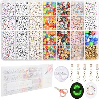 1400pcs 6 Colors 4x7mm Letter Beads for Bracelets Making Kit Alphabet Beads for Jewelry Making with Number Heart Beads Friendship Bracelet Kit