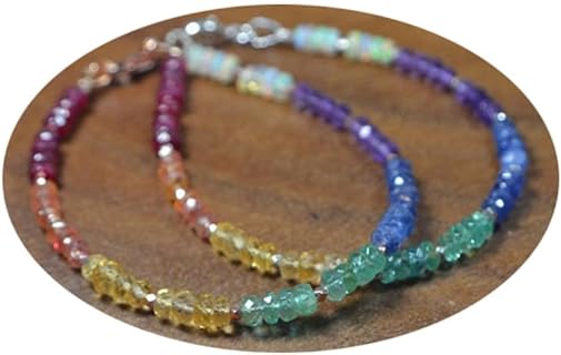 Silver Plated Clasp Opal Bead Bracelet with Ruby, Sapphire, Citrine, Emerald, Amethyst in Rondelle Design for Men and Women - 7 inch Multicolor Gemstone Link Bracelet