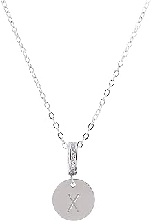 Dazzling Cubic Zirconia Initial Letter Pendant Necklace with Adjustable Cable Chain - Engraved Disk Design