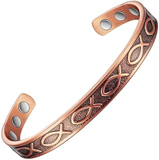 Copper Bracelets for Women for Arthritis and Joint, Magnetic Bracelet for Carpal Tunnel, Adjustable Cuff Bangle, Fish Pattern Pure Copper Magnetic Bracelet for Men