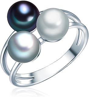 Valero Pearls Bague en Perle de Culture pour Femme, avec Perle de Couleurs Tendance et Anneau en Argent Sterling, en Taille 50, Parfait comme Cadeau Raffiné et Élégant