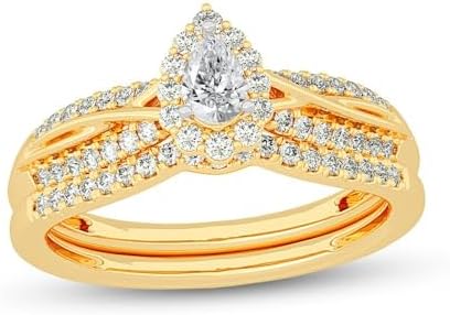 1/2 Ct Pear-Shaped Diamond Frame Overlay Engagement Wedding Ring Bridal Set In 14K Yellow Gold Plated