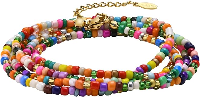 Layered Beaded Bracelets For Women - Handmade Boho Colorful Beads Ankle Bracelets,Summer Beach Surfer Bracelet Jewelry,Adjustable Stackable Multilayered Holiday Gifts for Her Girlfriend Sister